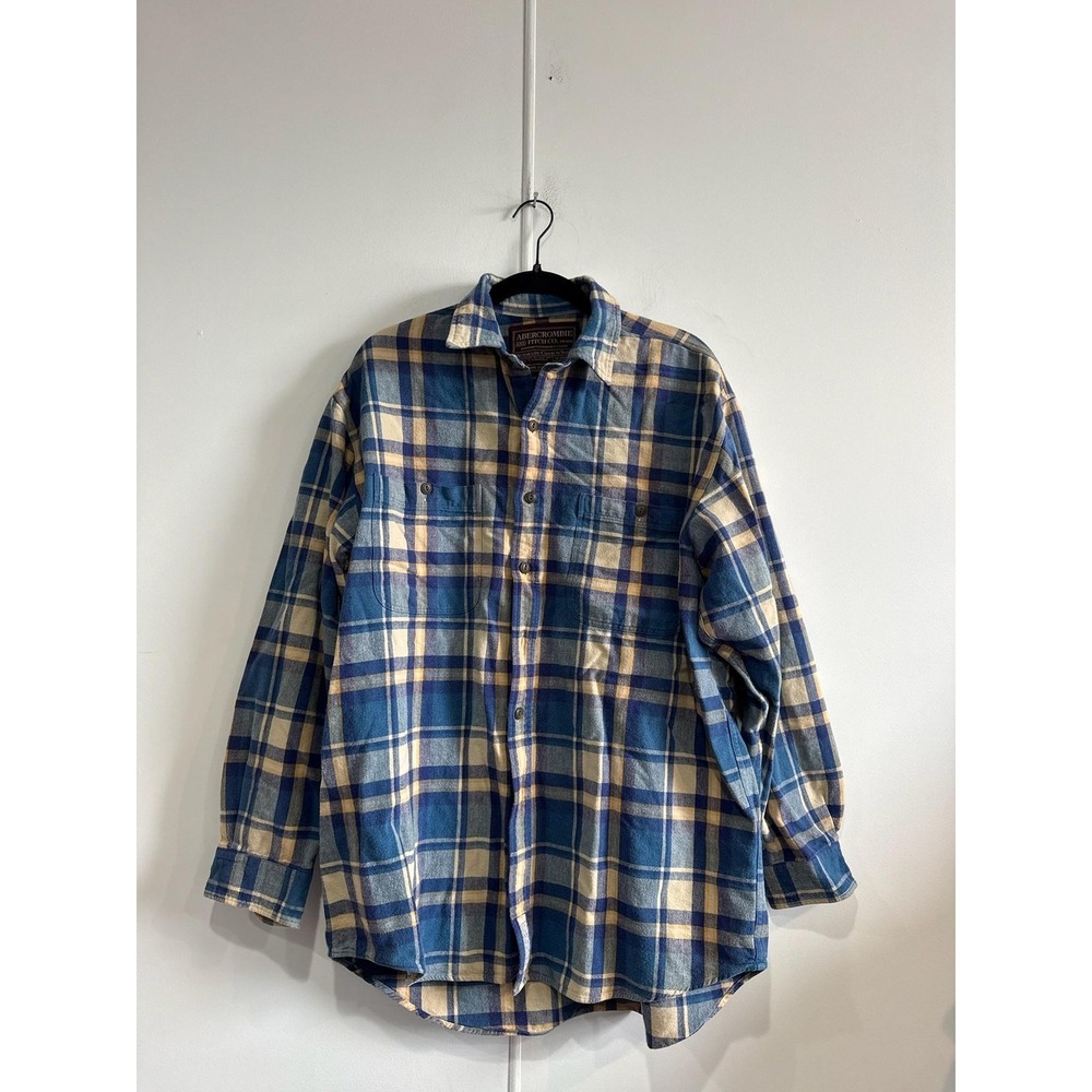 VTG‎ Abercrombie & Fitch Shirt Mens Medium Blue Plaid Button Front Long Sleeve